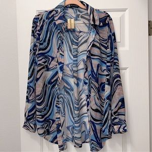 Blue Swirl OVERSIZED Button Up Blouse 🌀✨